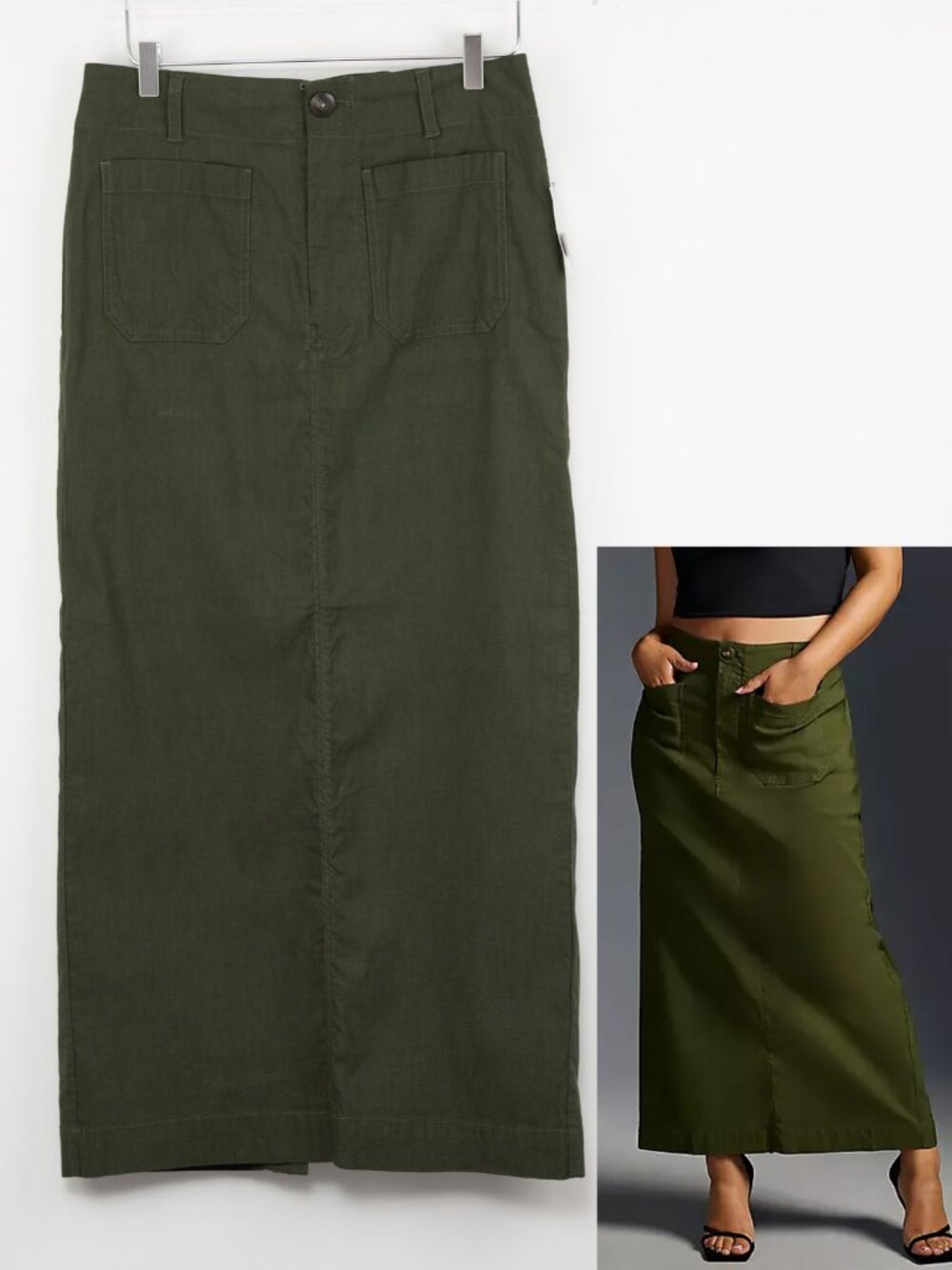 Anthropologie Maeve The Colette Linen Blend Maxi Skirt Holly Green Size Medium